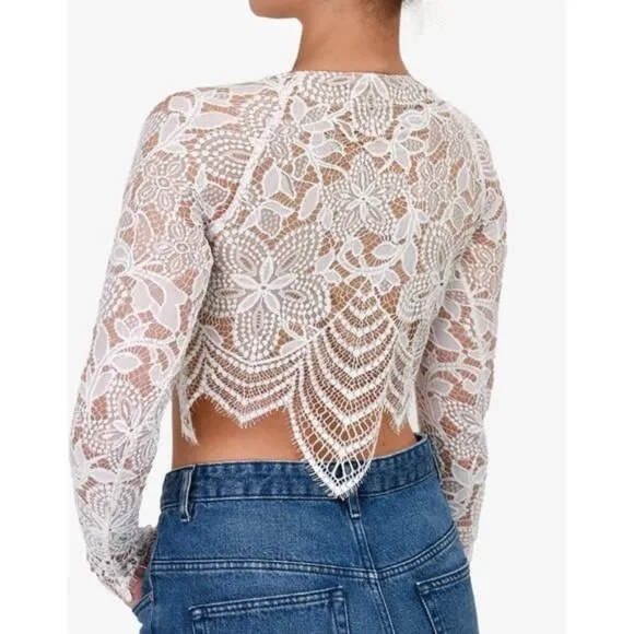 For Love & Lemons Guava White Lace Long Sleeve Crop Top Taylor Swift Worn Size S - Picture 6 of 16
